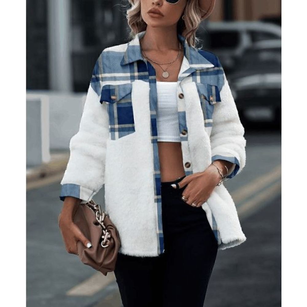 Pantalon | Blue & White Patchwork Fleece Jacket S